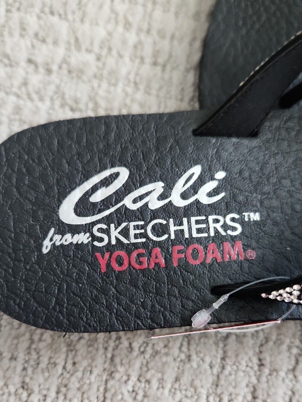 Skechers Black Flip Flops with Silver Beaded Straps - Picture 2 of 4